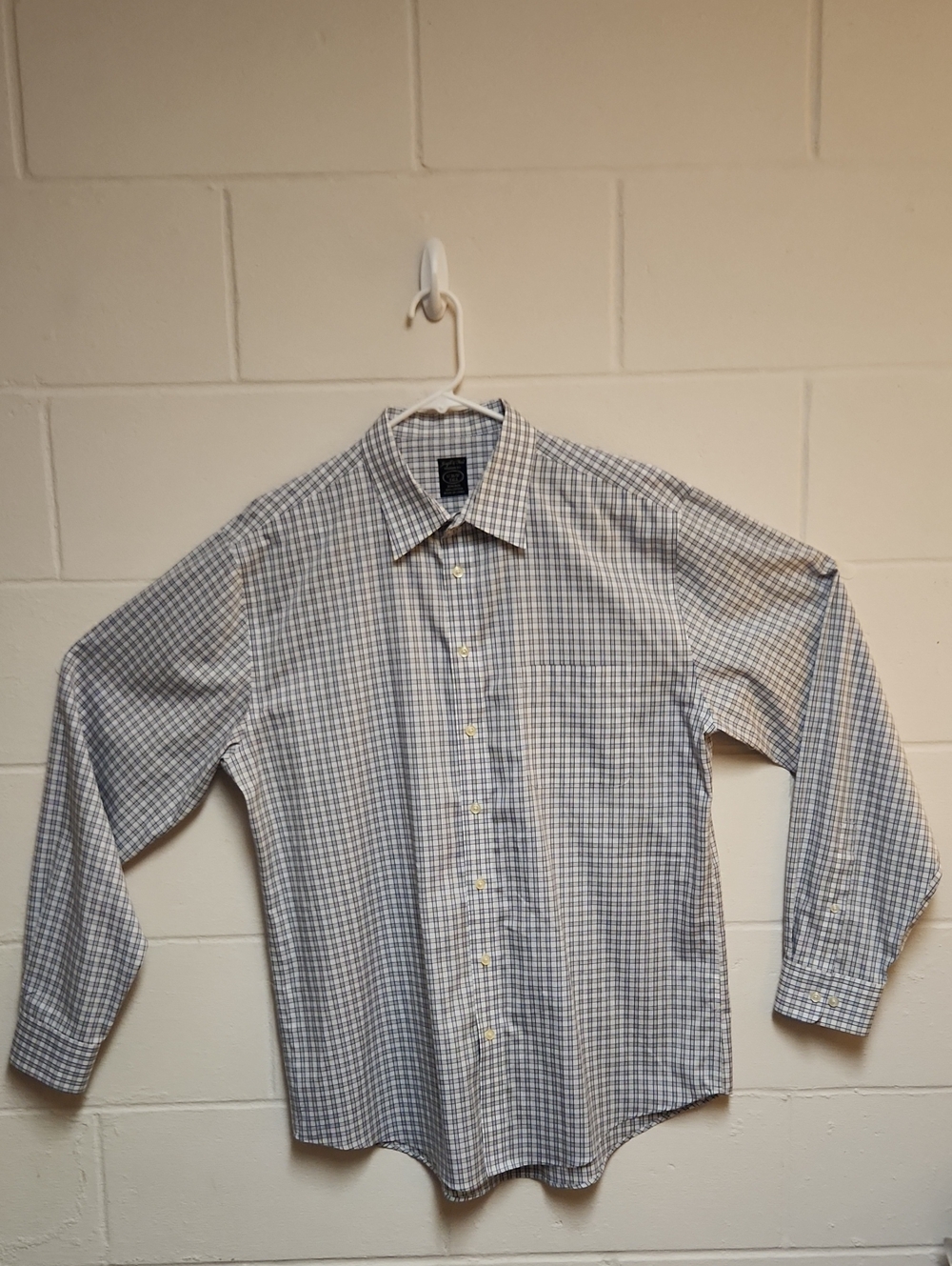 Joseph & Feiss Men's Dress Shirt/White Blue Checkered 17 36/37 Tall 100% Cotton